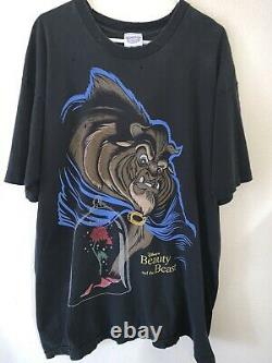 Vintage Mens XL Disney Beauty & The Beast 90s Glass Rose Movie Promo T Shirt