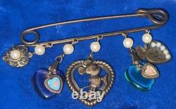 Vintage Signed Disney Jewelry Lot Mickey Pooh Charm Bracelet Beauty Beast