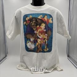 Vintage The Art of Disney Beauty and The Beast White Graphic T Shirt Sz. Large
