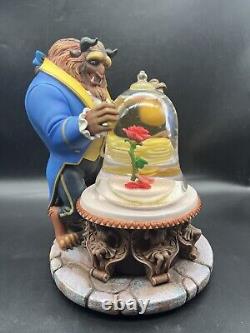 Vtg Disney Beauty & The Beast Enchanted Rose Musical Snow Globe Figurine 9.5