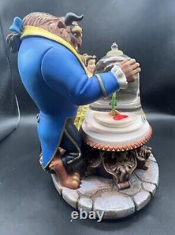Vtg Disney Beauty & The Beast Enchanted Rose Musical Snow Globe Figurine 9.5