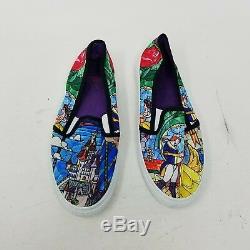 Women's M 7-8 Disney Beauty And The Beast Stained Glass Belle Rose Slip On Shoes